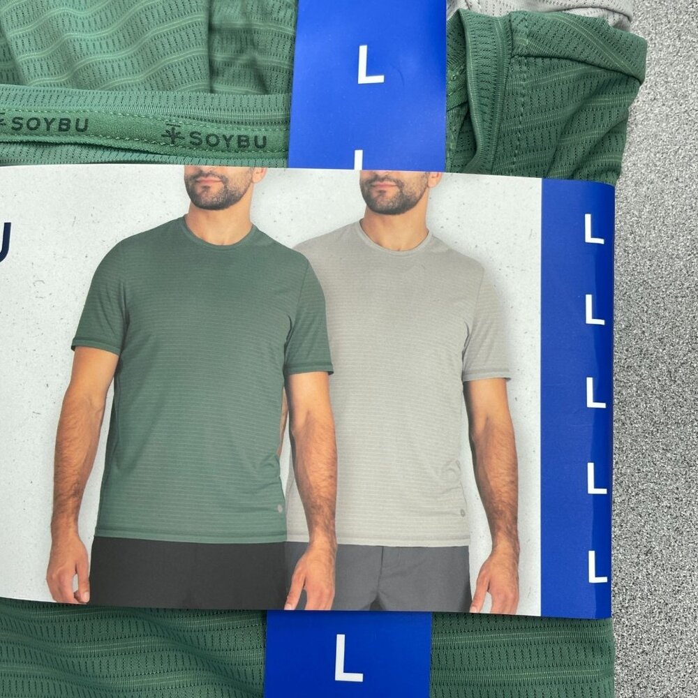 Soybu Men's L 2-Pack Active T-Shirts Green/Gray N0832 - Picture 4 of 8